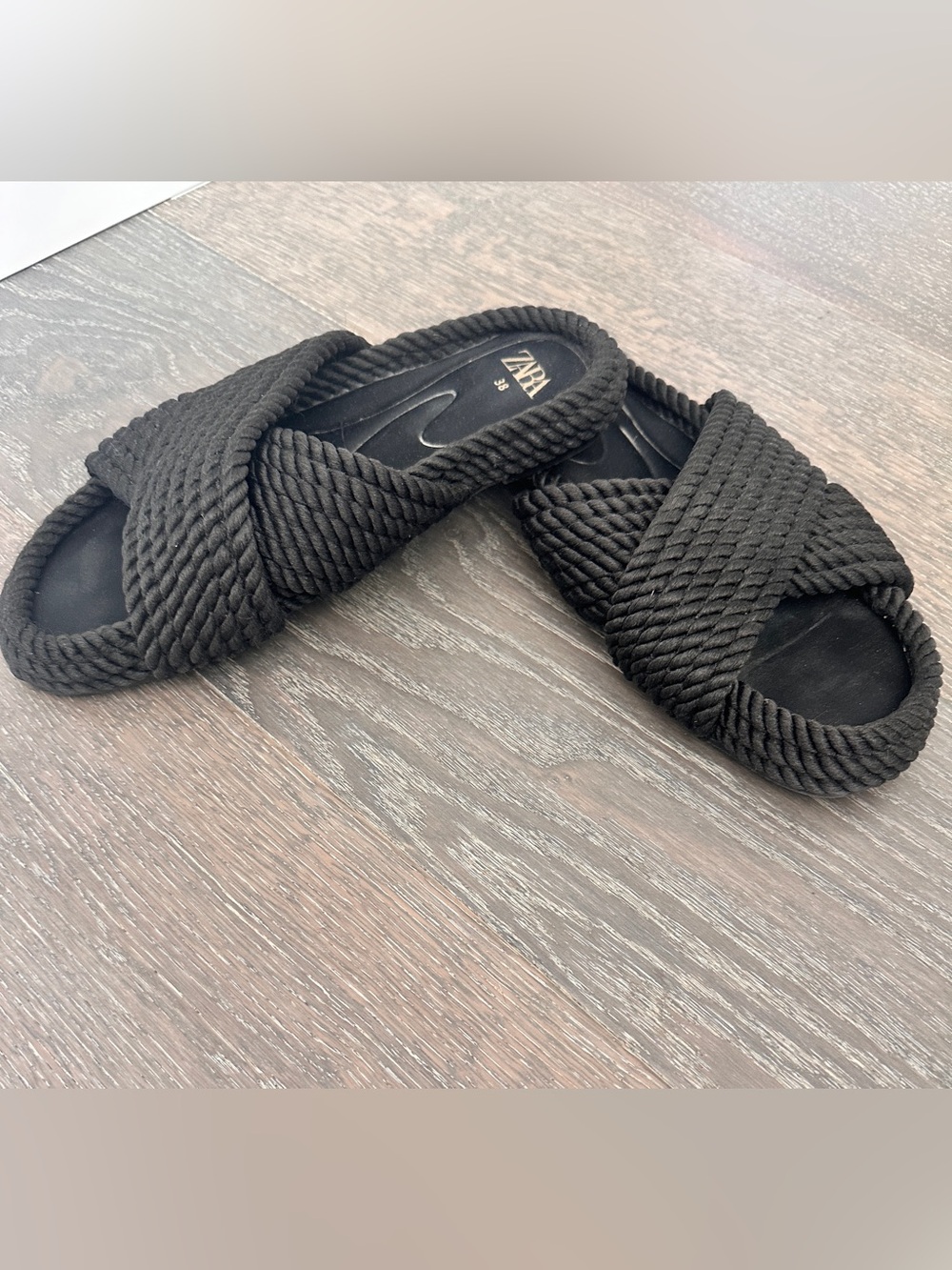 Zara Black Rope Crossover Slide Sandals